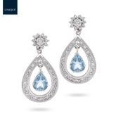 18ct White Gold Aquamarine & Diamond Pear Shaped Drop Earrings