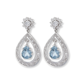 18ct White Gold Aquamarine & Diamond Pear Shaped Drop Earrings