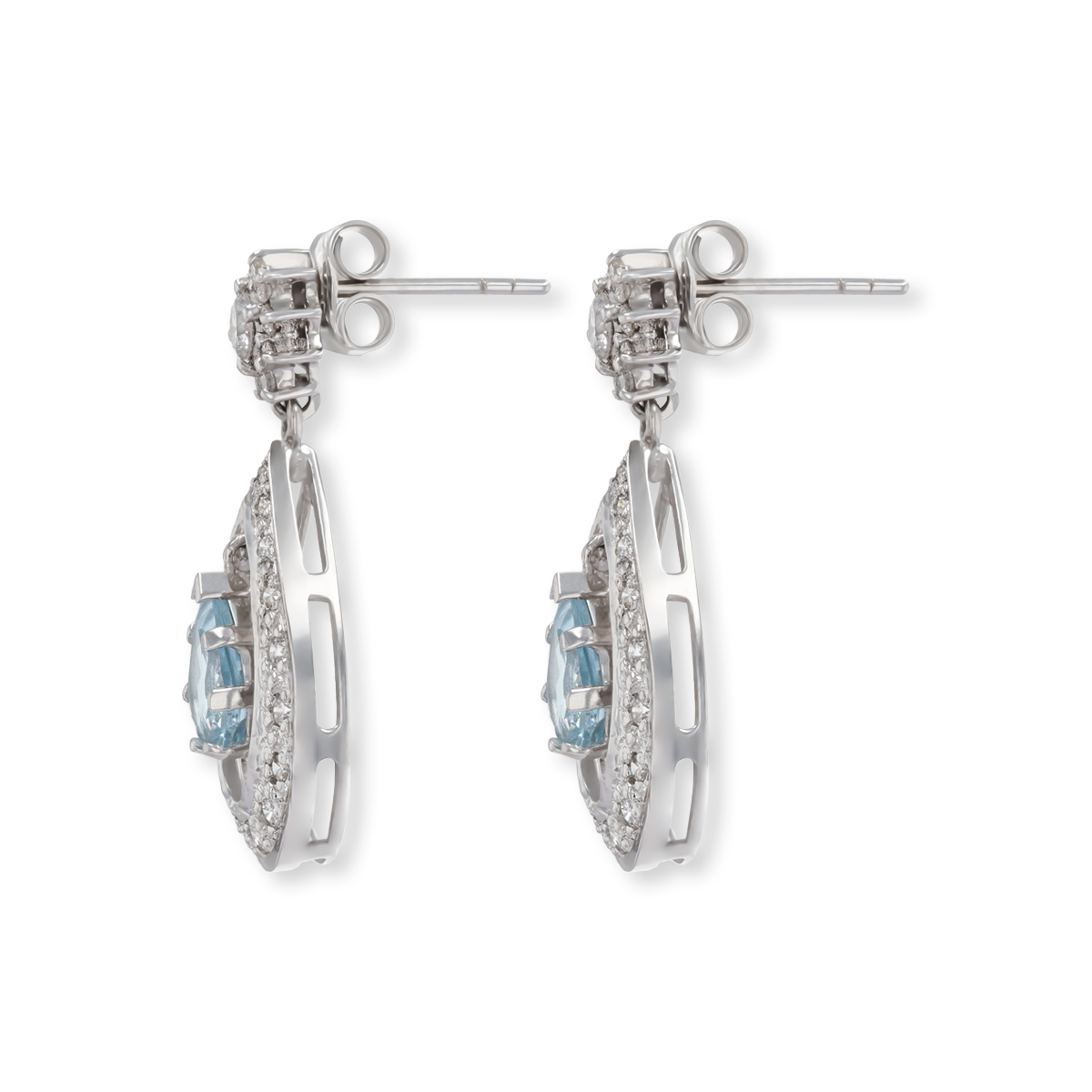 18ct White Gold Aquamarine & Diamond Pear Shaped Drop Earrings