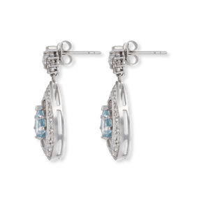 18ct White Gold Aquamarine & Diamond Pear Shaped Drop Earrings