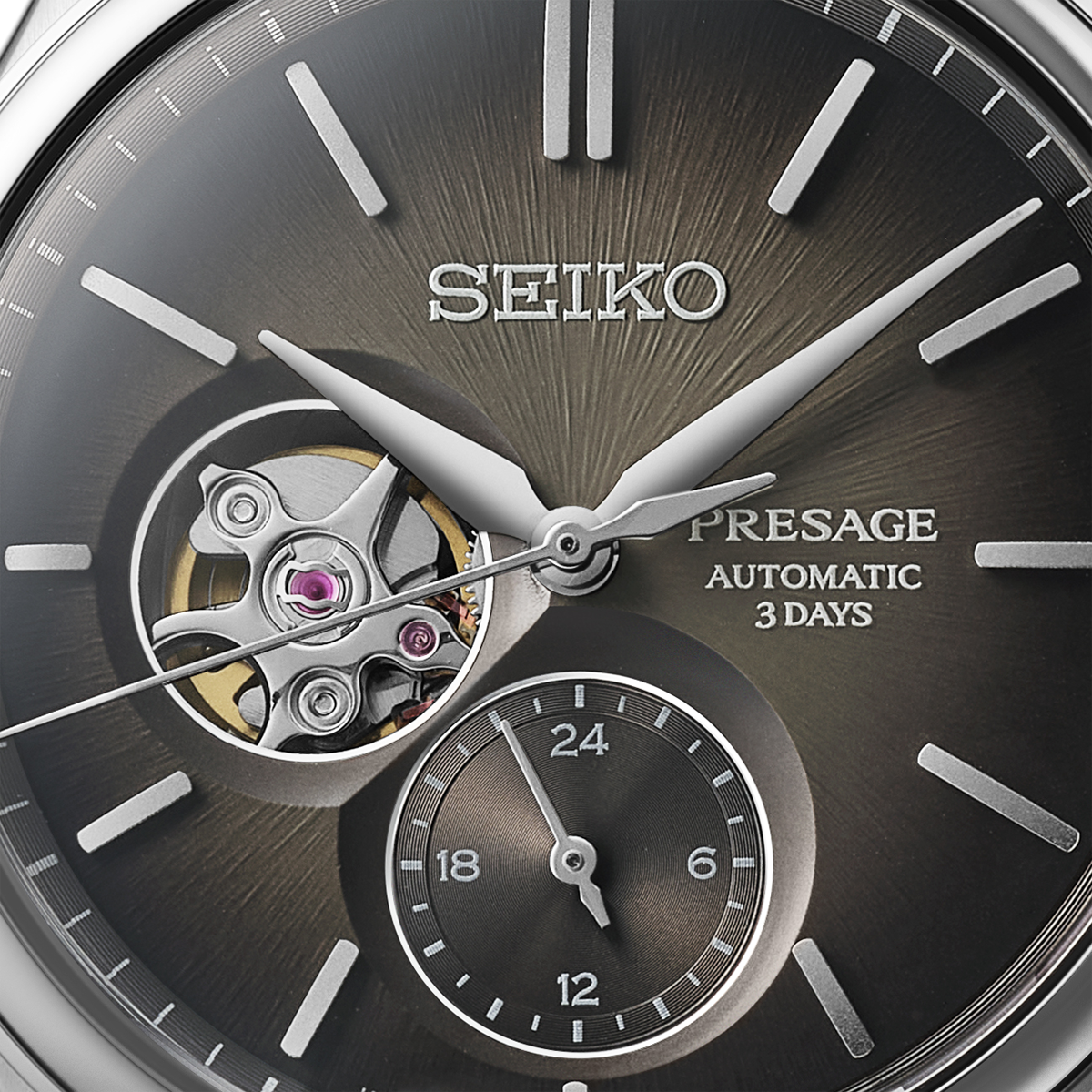 Seiko Presage Classic Series 'Sumi-iro' Open Heart, Black Dial with Stainless Steel Bracelet - SPB471J1