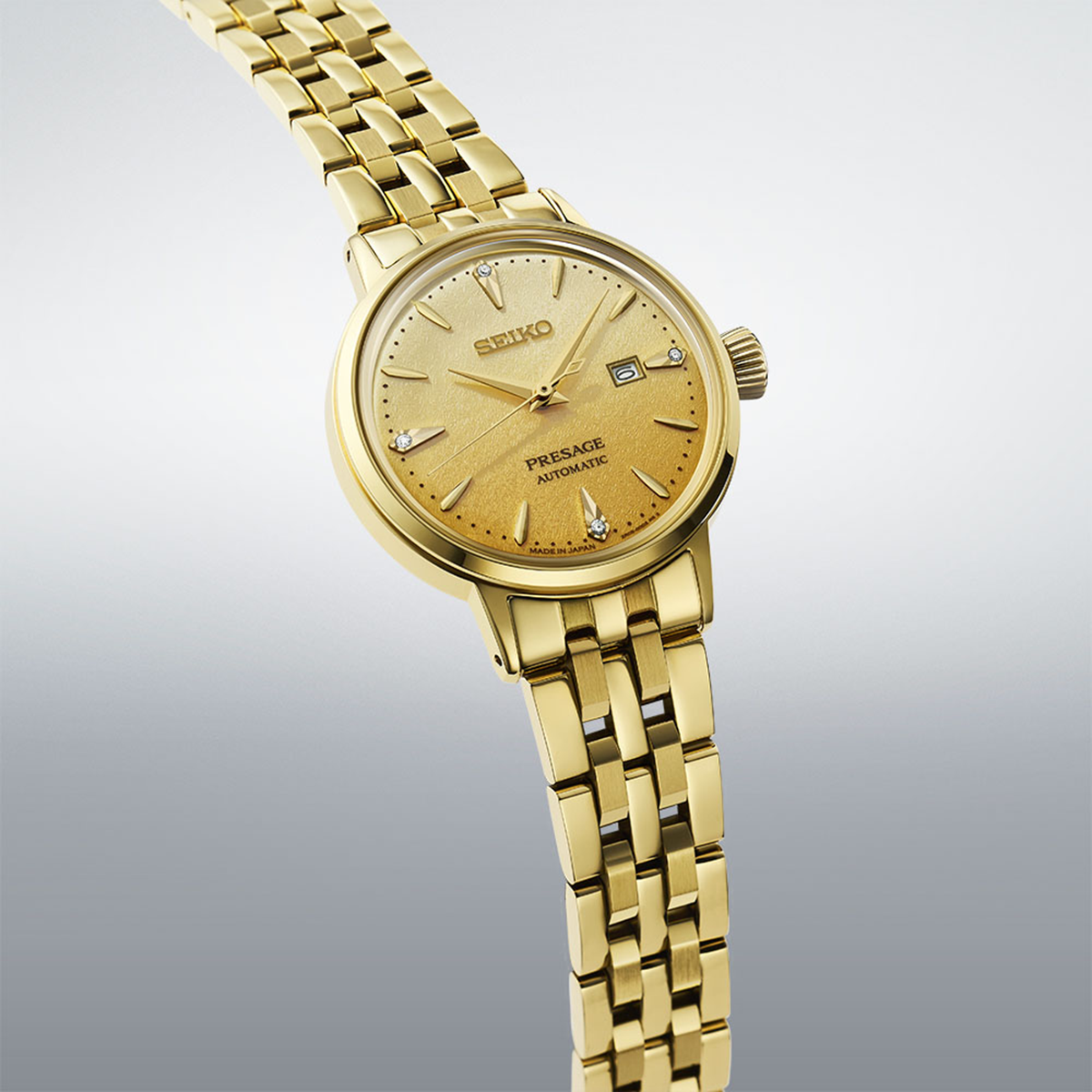 Seiko Presage Cocktail Time 'Eggnog' Diamond Set Dial With Gold Plated Bracelet - SRE018J1