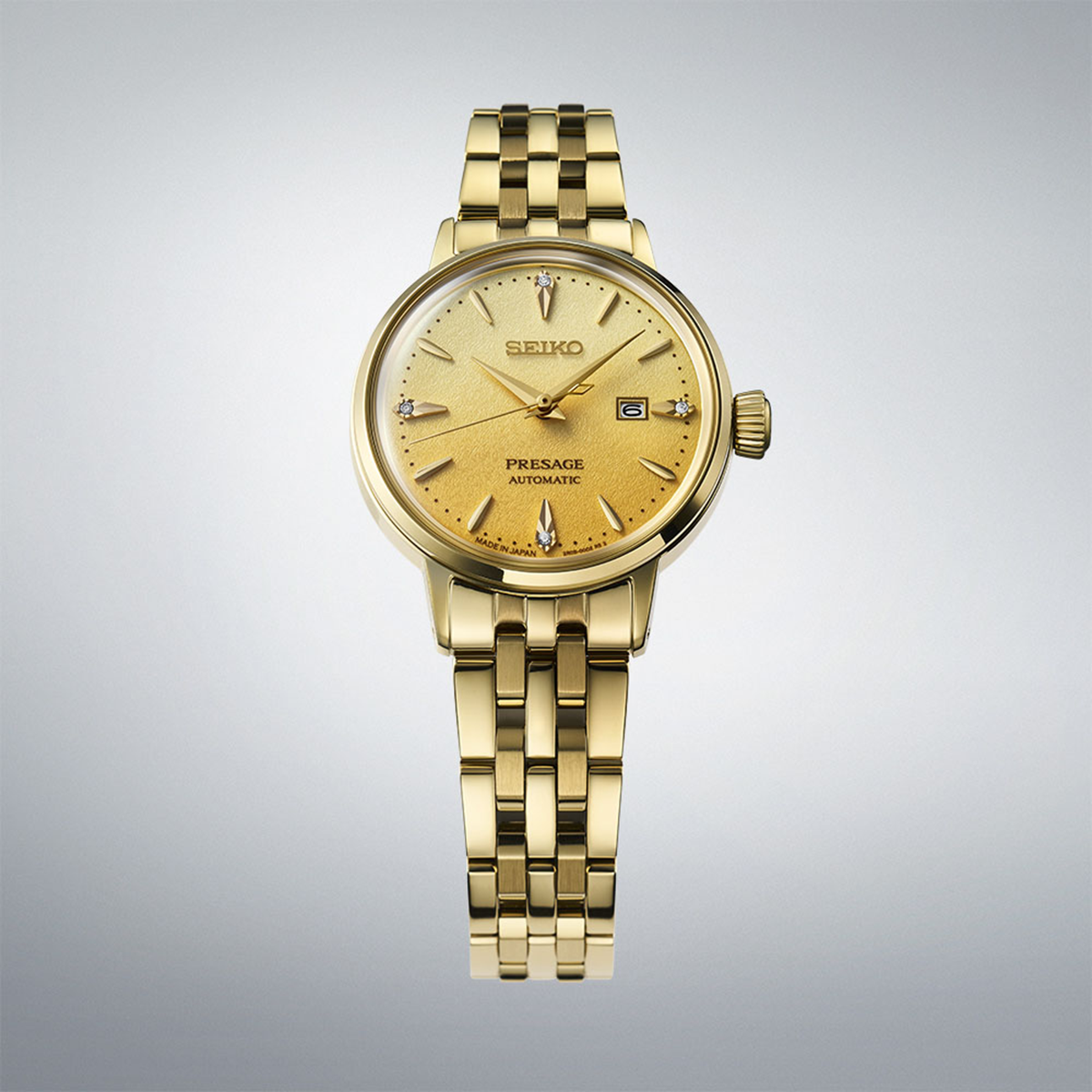 Seiko Presage Cocktail Time 'Eggnog' Diamond Set Dial With Gold Plated Bracelet - SRE018J1