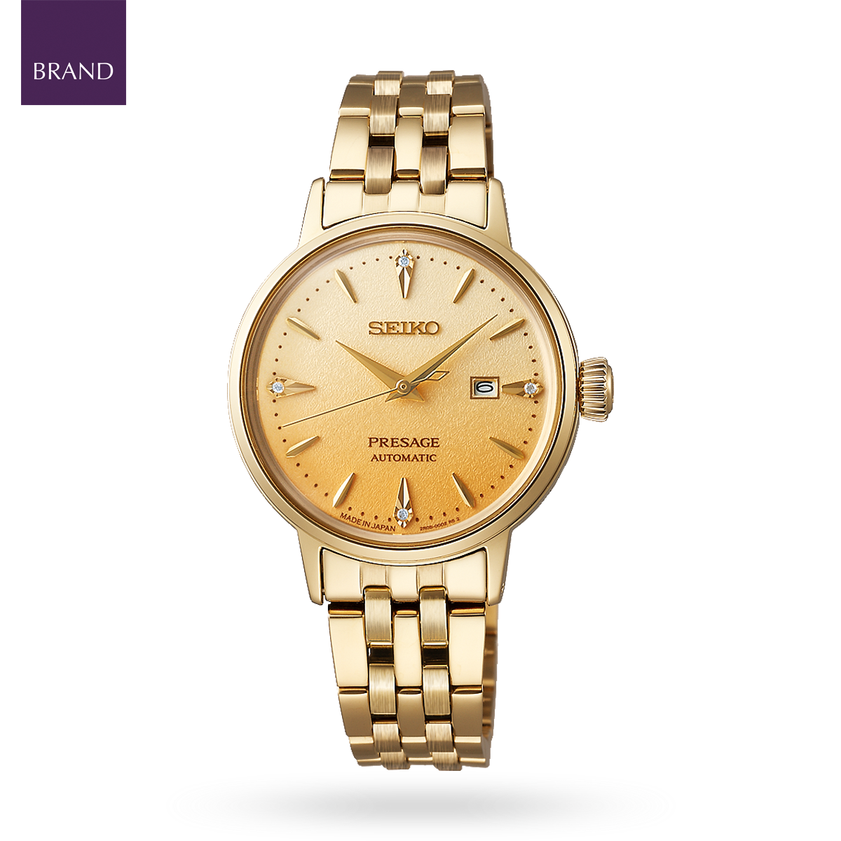 Seiko Presage Cocktail Time 'Eggnog' Diamond Set Dial With Gold Plated Bracelet - SRE018J1