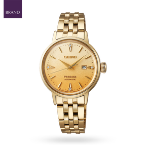 Seiko Presage Cocktail Time 'Eggnog' Diamond Set Dial With Gold Plated Bracelet - SRE018J1