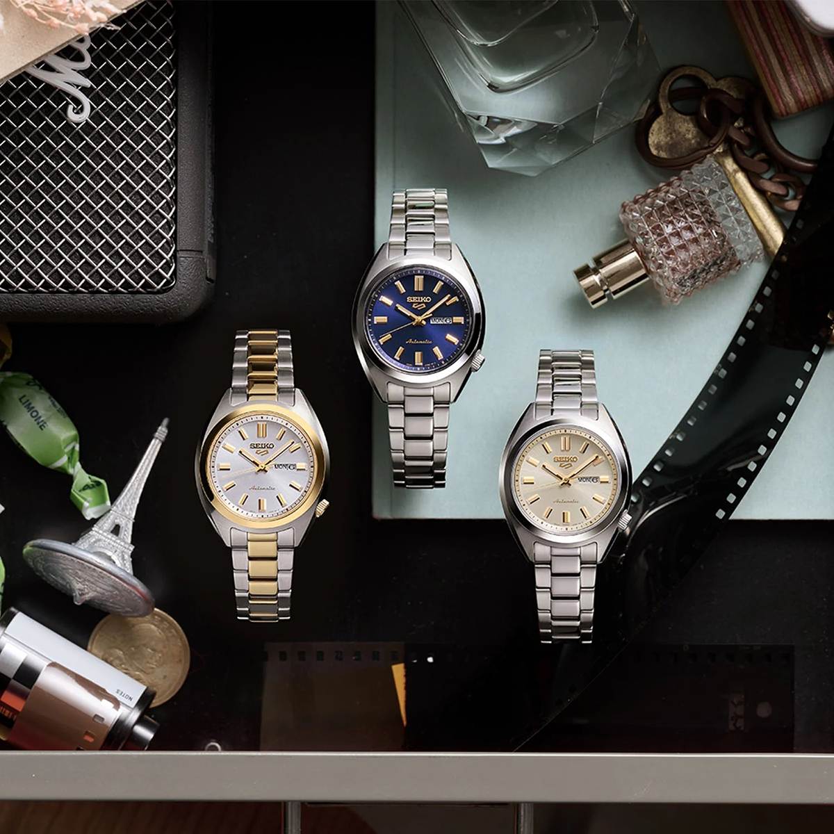 Seiko 5 Sports 'Hebitama' SNXS In Mixed Metal,  Denim Blue & Double Cream - SRE024, SRE021, SRE023