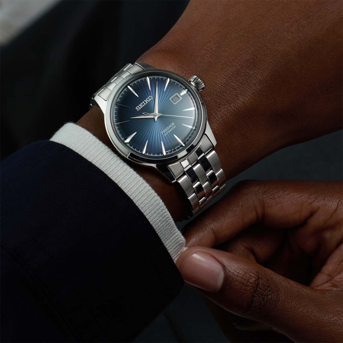 Seiko Presage Cocktail Time “Blue Moon”, Blue Dial with Stainless Steel Bracelet - SRPB41J1