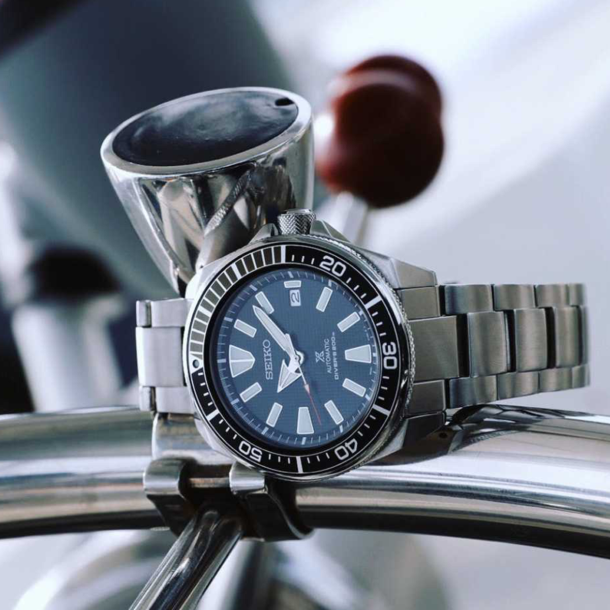Seiko Prospex Samurai Automatic, Patterned Black Dial With Stainless Steel Bracelet - SRPF03K1