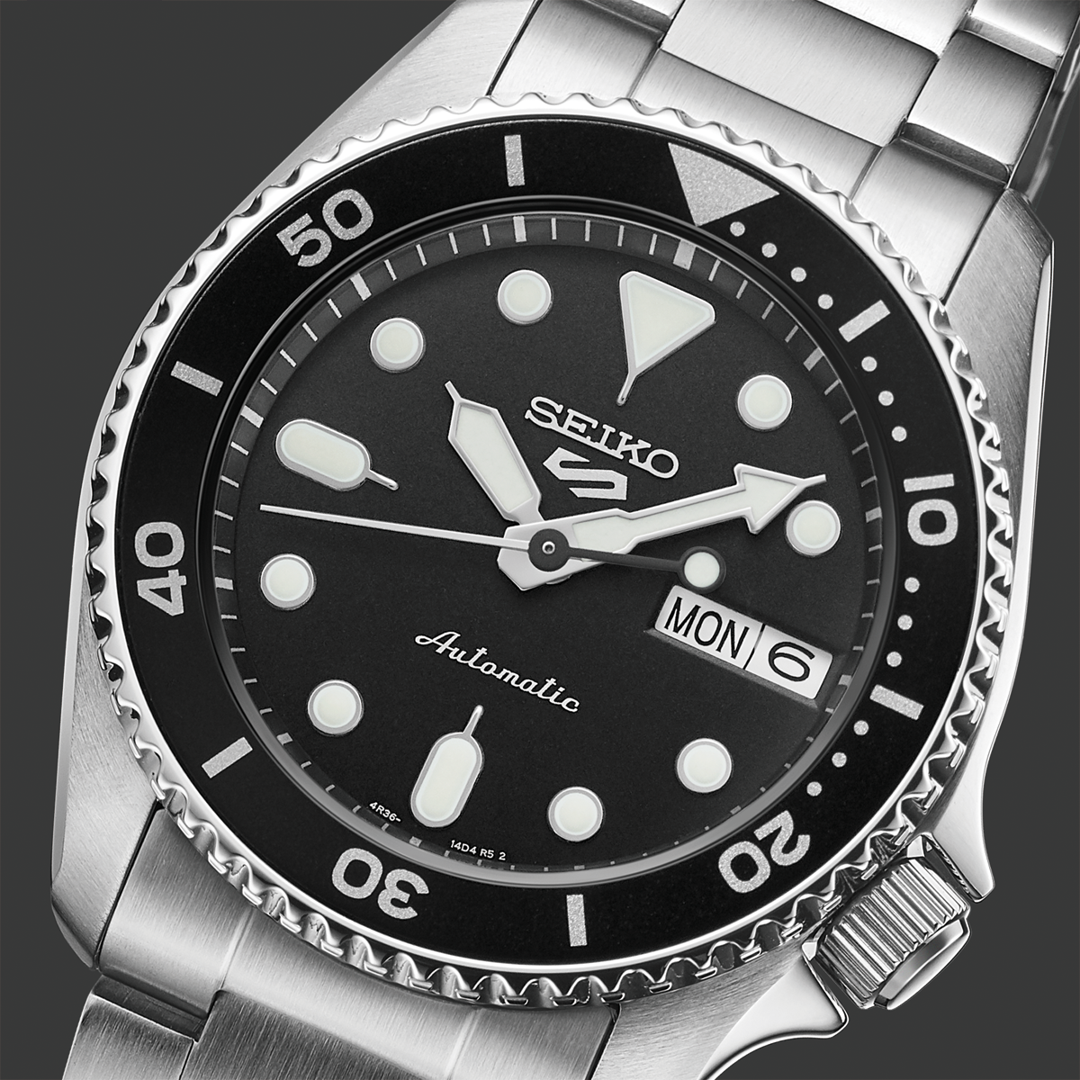 Seiko 5 Sports SKX “Midi”, Black Dial With Stainless Steel Bracelet - SRPK29K1