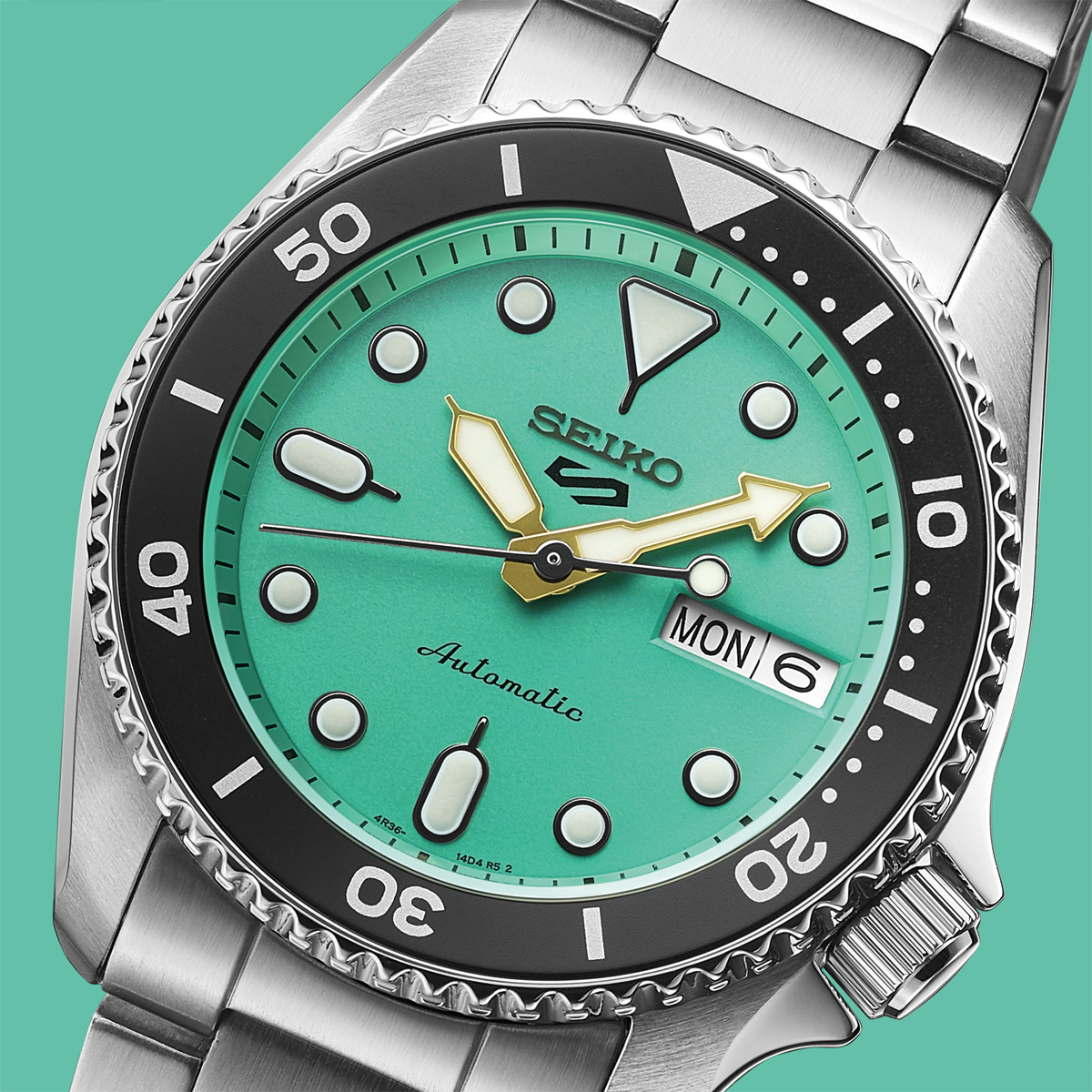 Seiko 5 Sports SKX “Midi”, Teal Dial With Stainless Steel Bracelet - SRPK33K1