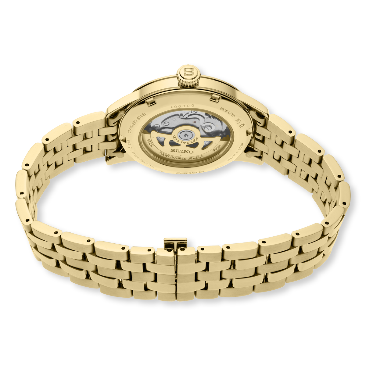 Seiko Presage Cocktail Time “Half and Half”, Gold Dial With Gold Plated Bracelet - SRPK48J1
