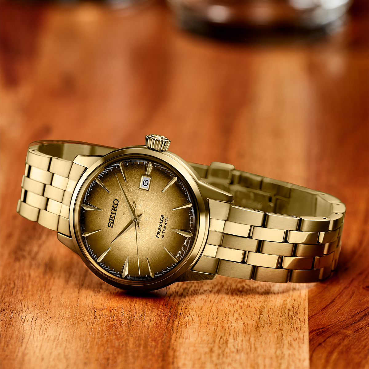Seiko Presage Cocktail Time “Half and Half”, Gold Dial With Gold Plated Bracelet - SRPK48J1