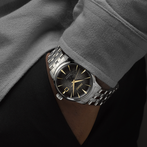 Model wears Seiko Presage Cocktail Time - Star Bar Limited Edition - SRPK93J1