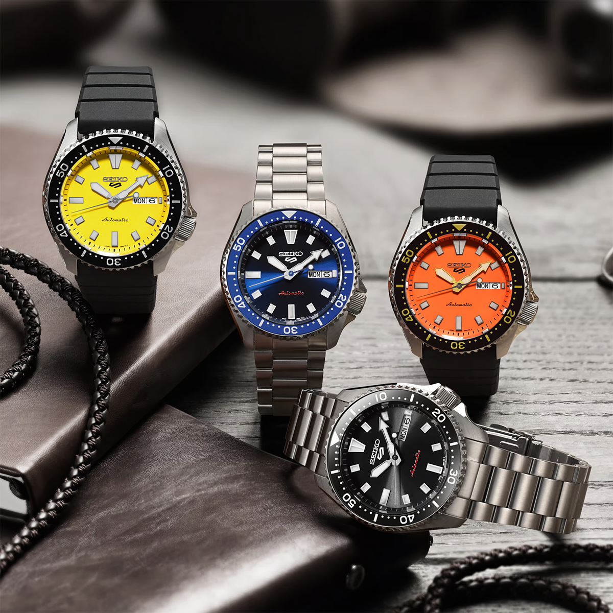 Seiko 5 Sports SKX Redux In Ki-Iro Yellow, Koniro Blue, Daichi Orange & Kuro Black  - SRPL87, SRPL83, SRPL89 & SRPL85