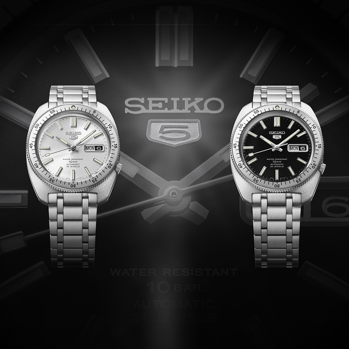 Seiko 5 Sports Heritage Design Recreation Limited Edition In Silver Tone & Black - SRPL91 & SRPL93