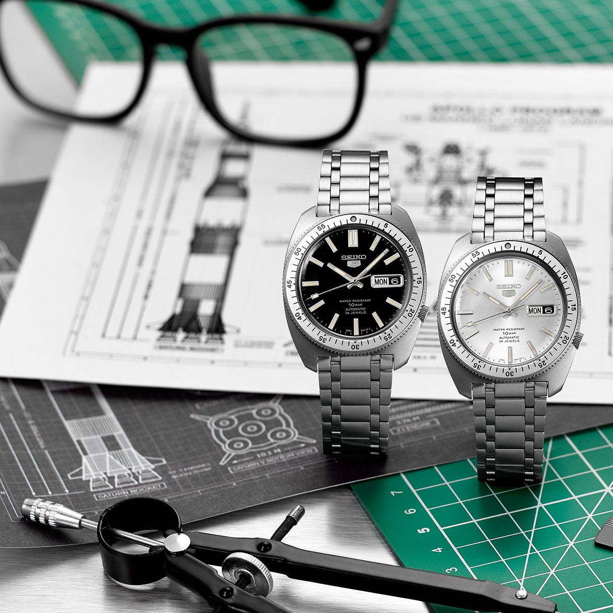 Seiko 5 Sports Heritage Design Recreation Limited Edition In Silver Tone & Black - SRPL91 & SRPL93