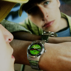 Model wears Seiko 5 Sports X HUF II Limited Edition Collaboration - SRPM09K1