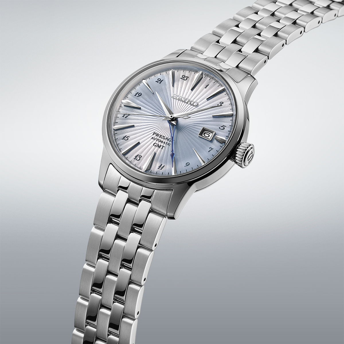 Seiko Presage ‘Skydiving' Cocktail Time GMT, Blue Dial with Stainless Steel Bracelet - SSK037J1 