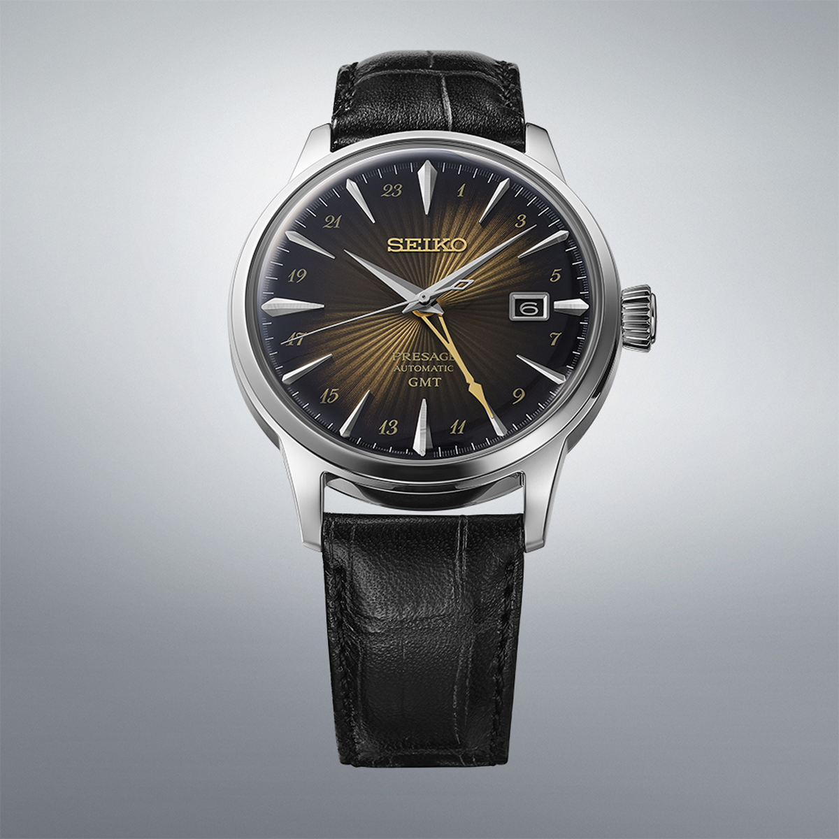 Seiko Presage 'Rusty Nail' Cocktail Time GMT, Brown Dial with Brown Leather Strap - SSK039J1