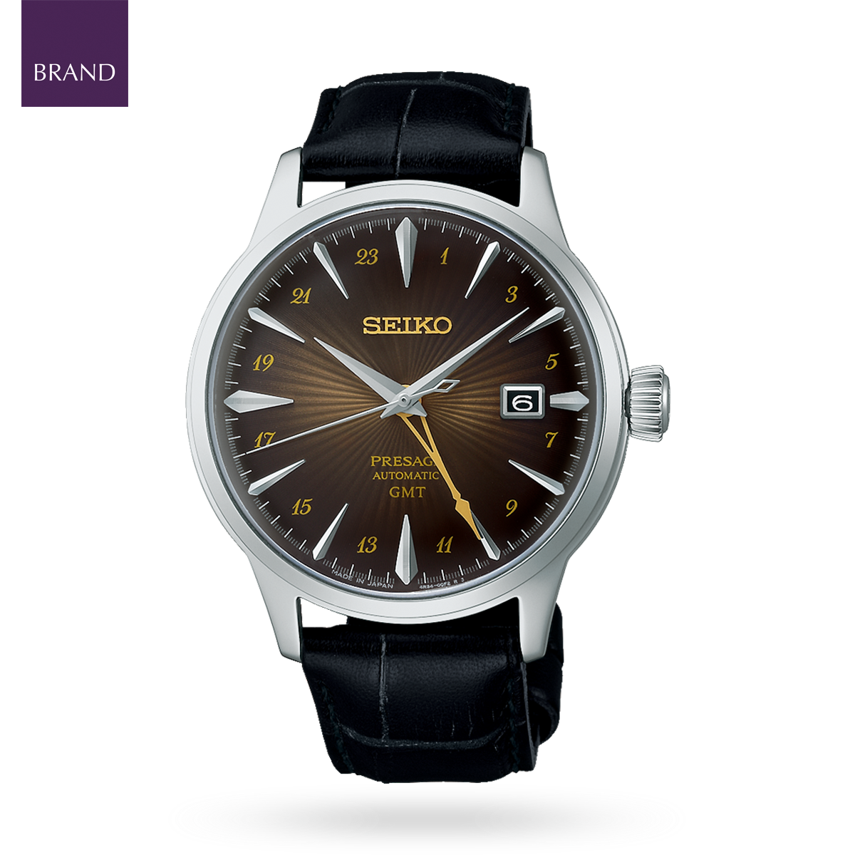 Seiko Presage 'Rusty Nail' Cocktail Time GMT, Brown Dial with Brown Leather Strap - SSK039J1