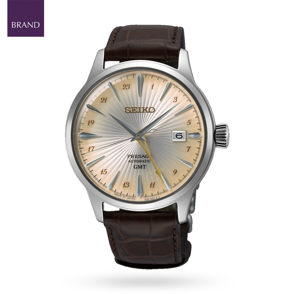 Seiko Presage 'Acacia' Cocktail Time GMT, Cream Dial with Brown Leather Strap - SSK041J1