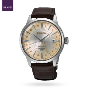 Seiko Presage 'Acacia' Cocktail Time GMT, Cream Dial with Brown Leather Strap - SSK041J1