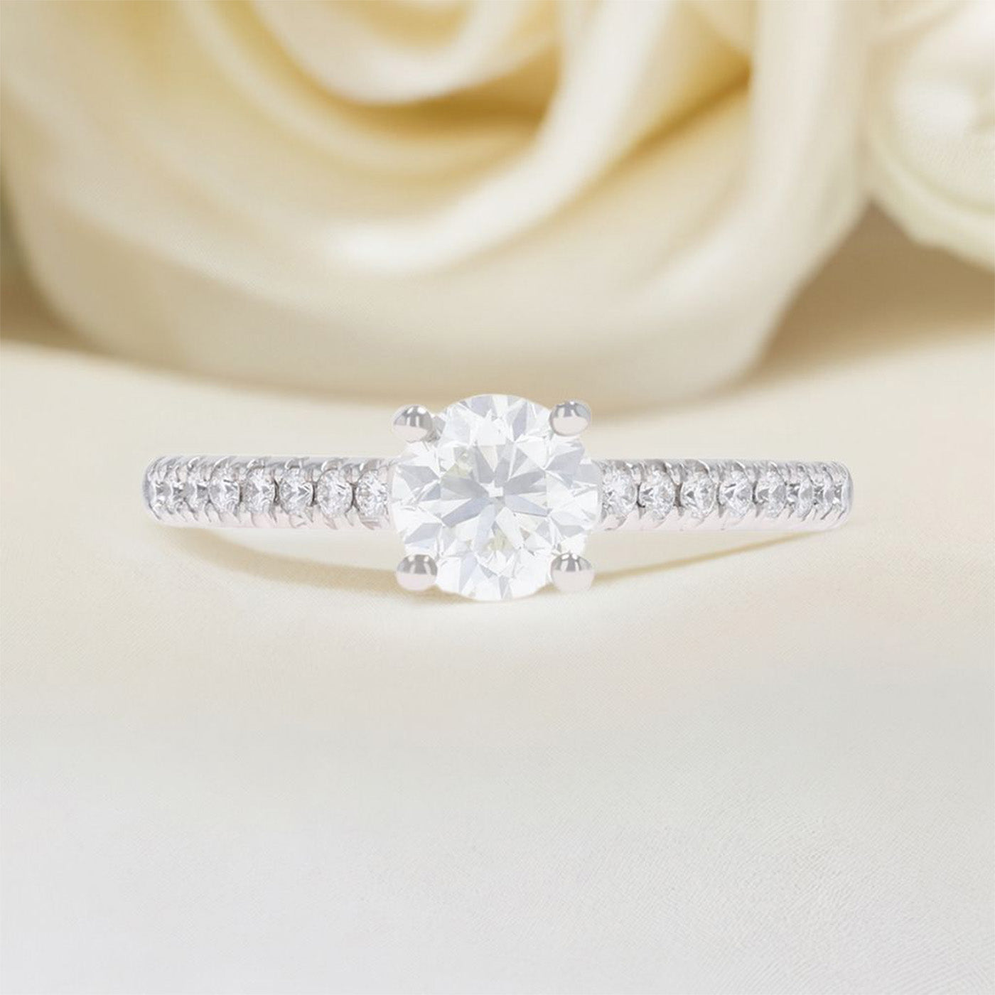 Platinum Round Brilliant Cut Diamond Solitaire & Shoulder 1.08ctw Ring