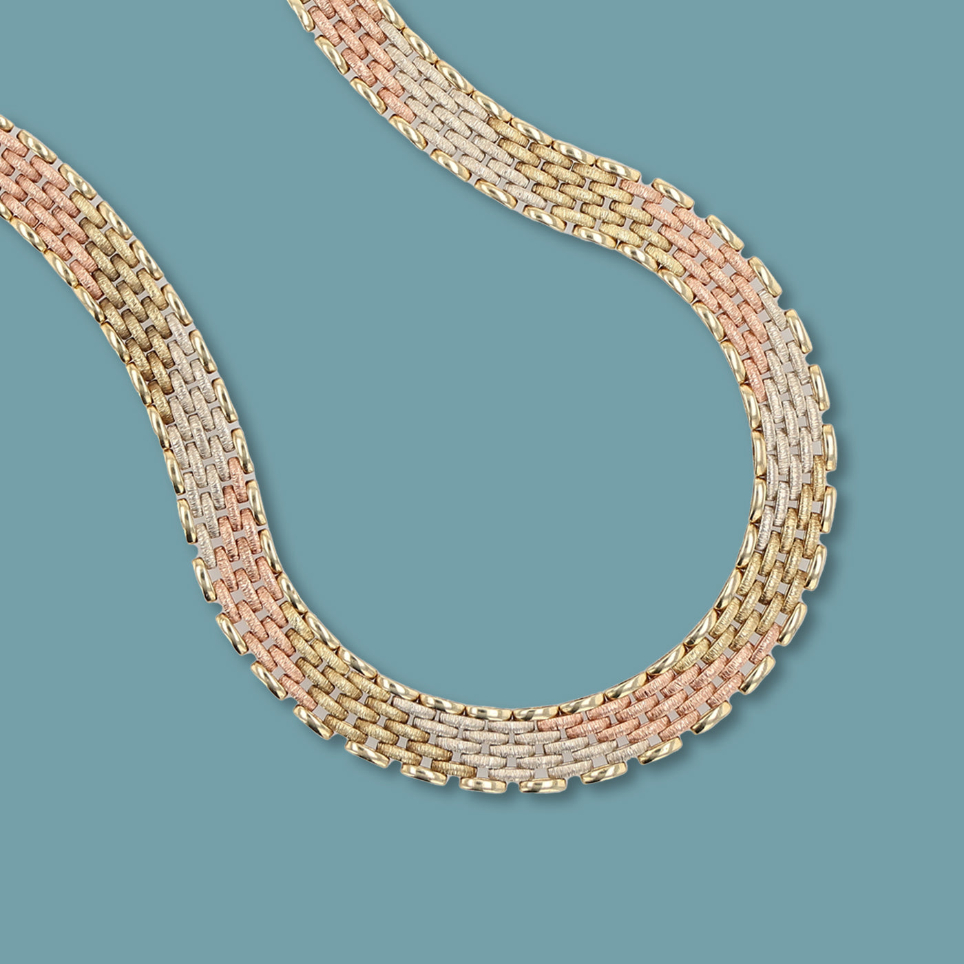 9ct Multi-Gold Brick Link Necklace.