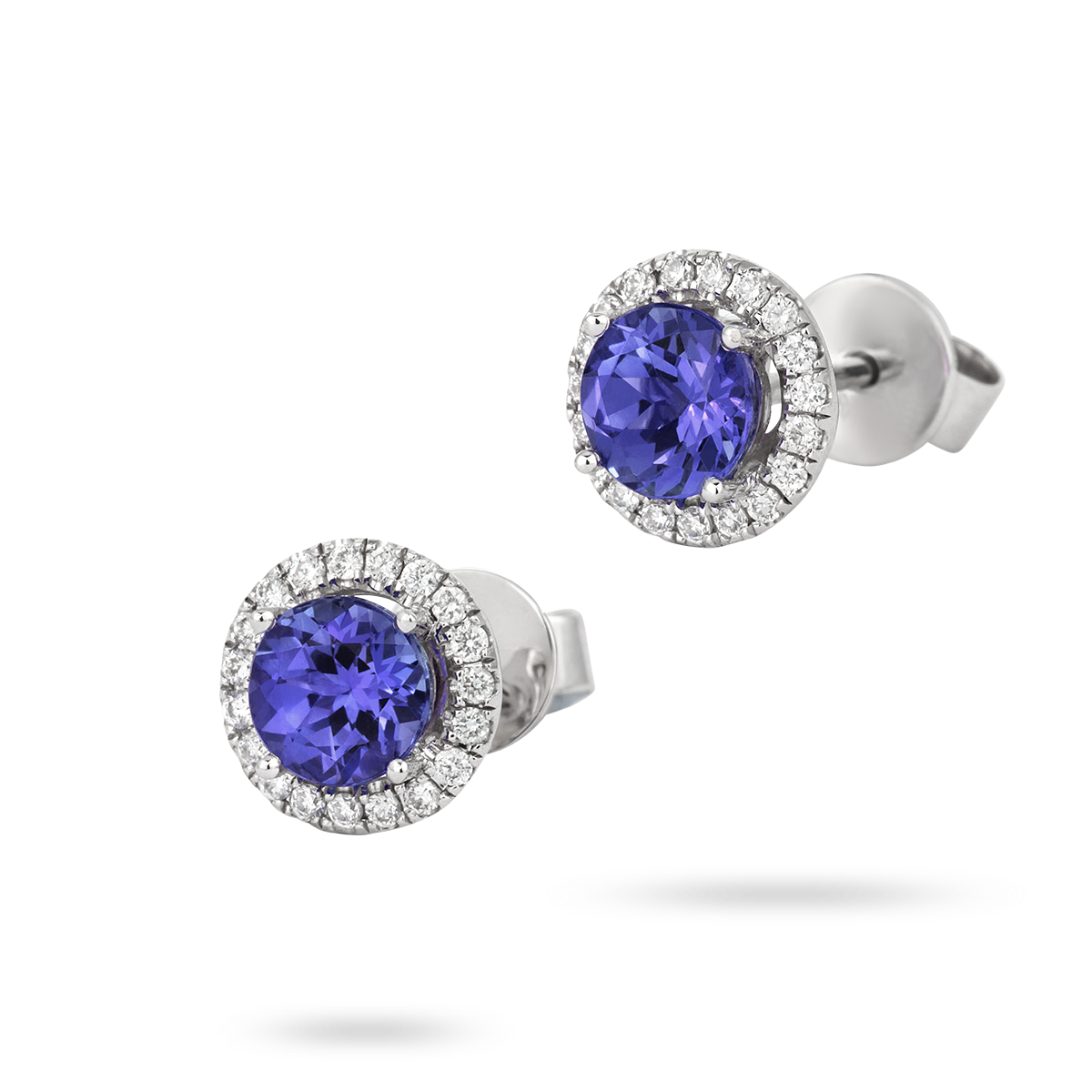 18ct White Gold Tanzanite & Diamond Round Halo Earrings