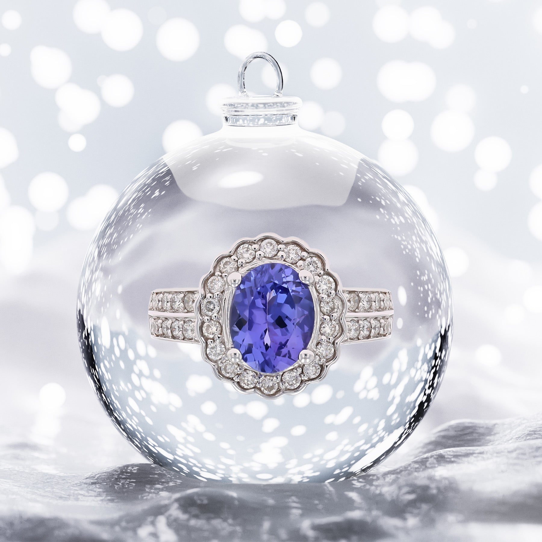 14ct White Gold Oval Tanzanite & Diamond Cluster Ring