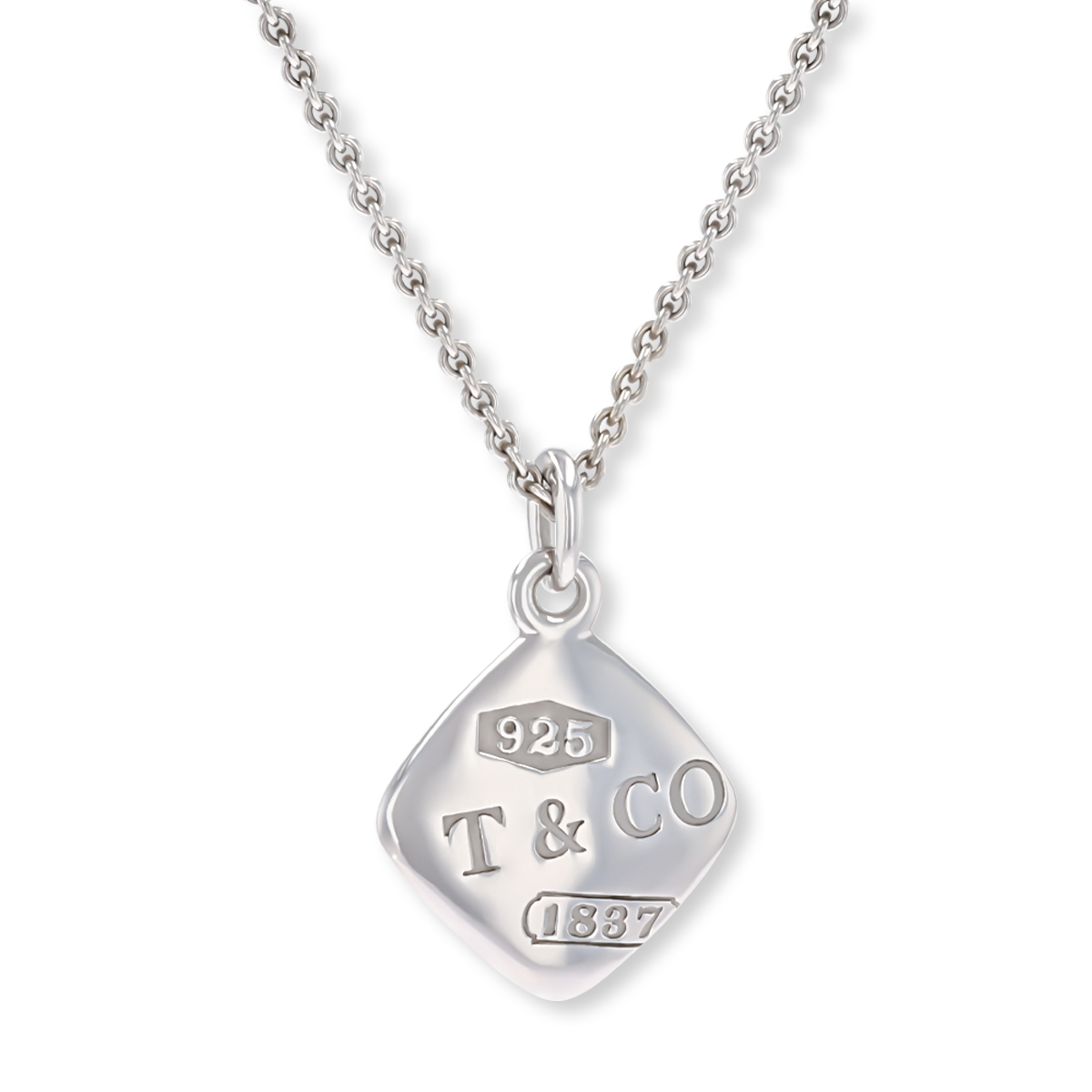 Tiffany Co. Sterling Silver 1837 Square Pendant Chain