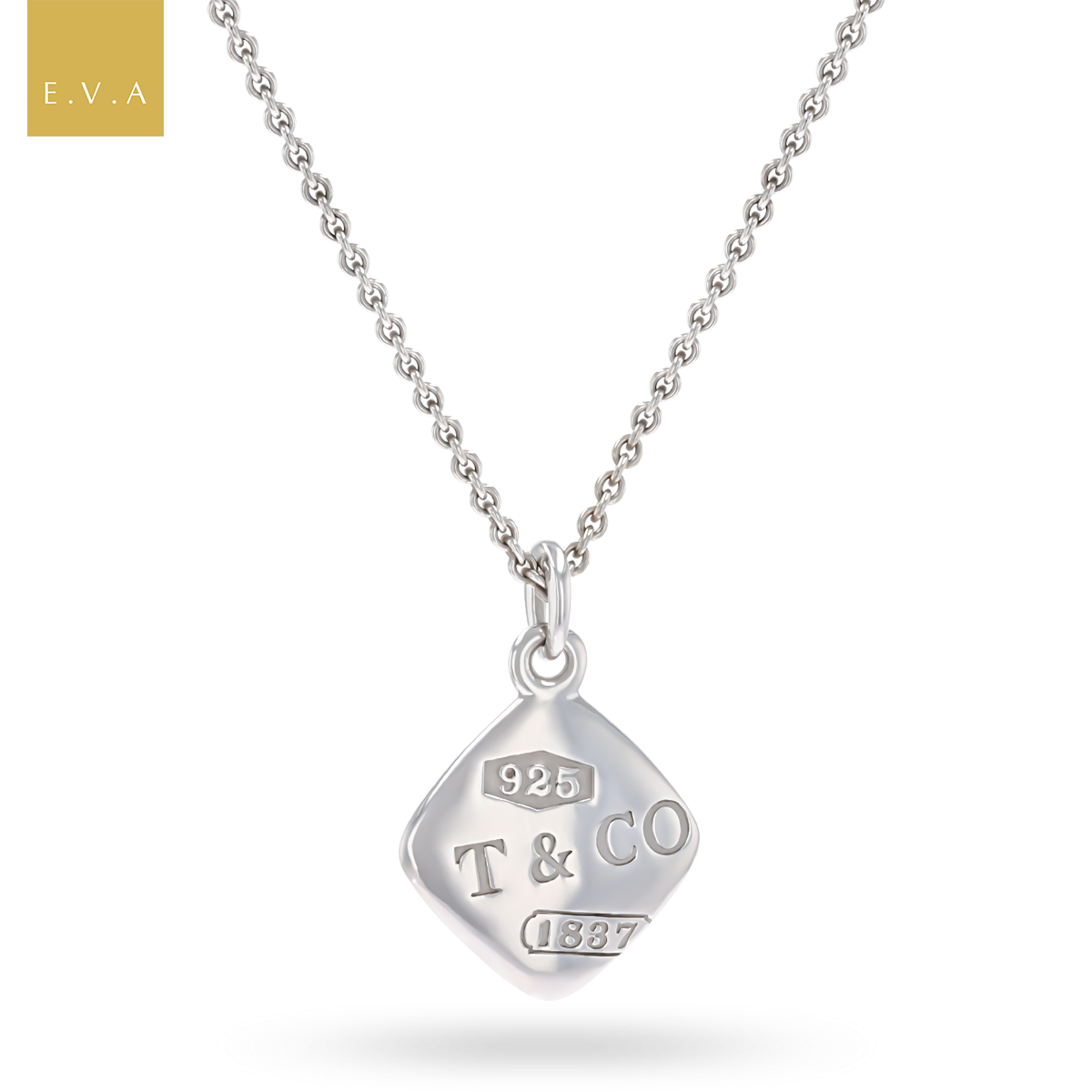Tiffany & Co. Sterling Silver 1837 Square Pendant & Chain