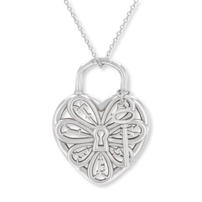 Tiffany & Co. Sterling Silver Filigree Heart With Key Pendant & Chain