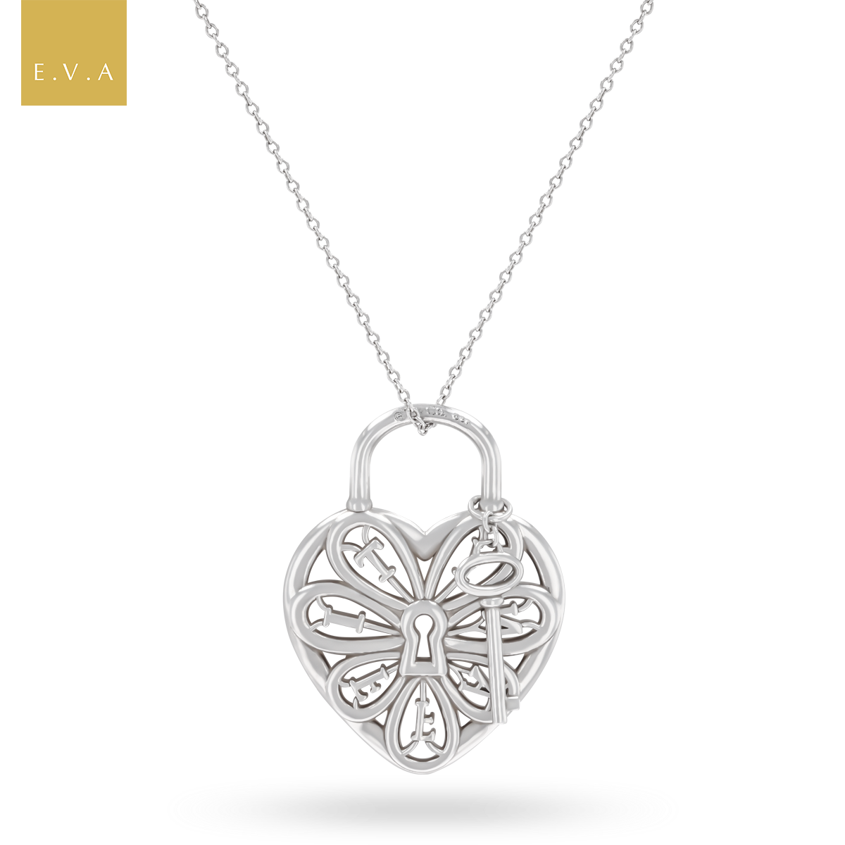 Tiffany & Co. Sterling Silver Filigree Heart With Key Pendant & Chain