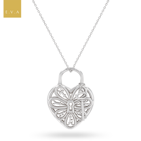 Tiffany & Co. Sterling Silver Filigree Heart With Key Pendant & Chain