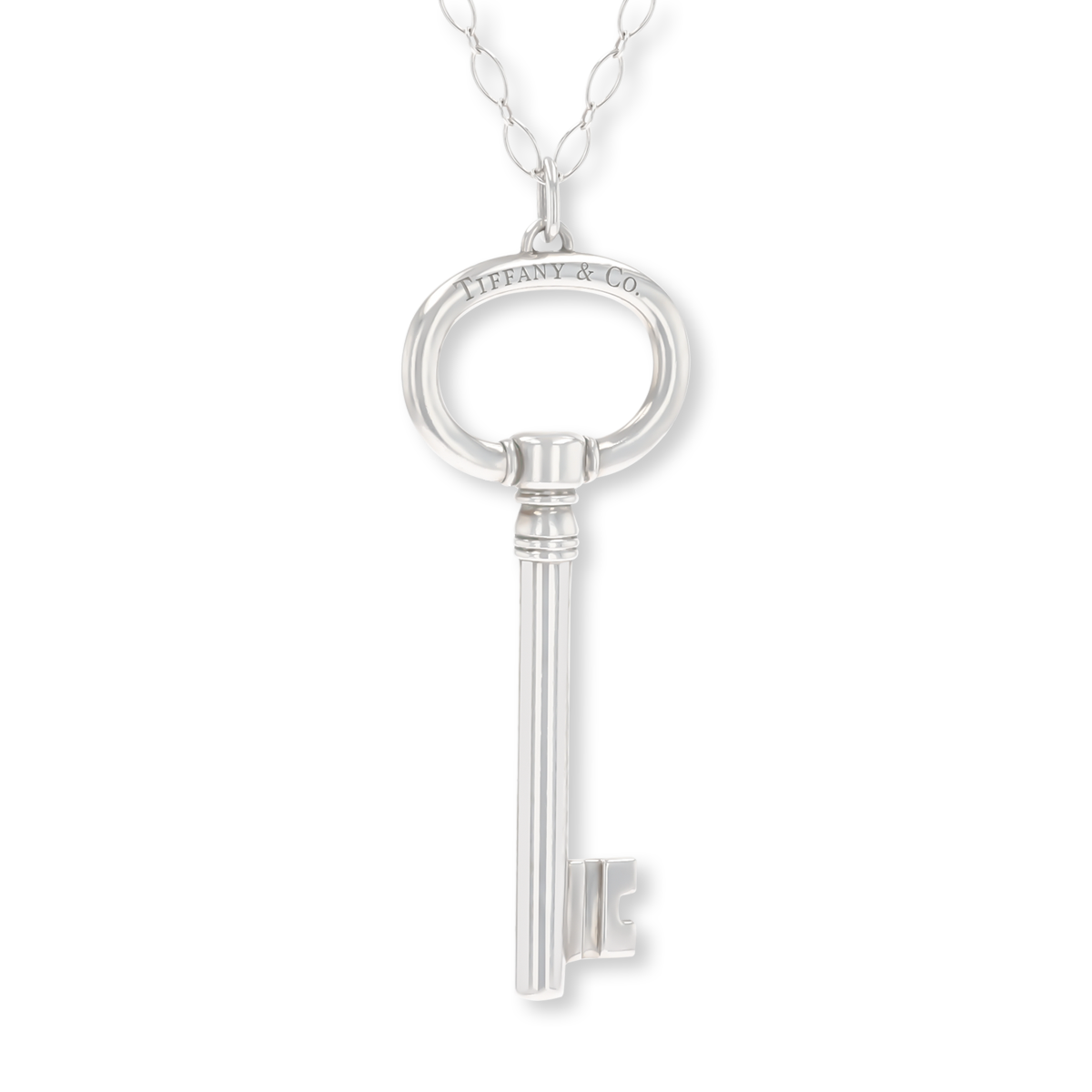 Tiffany & Co. Sterling Silver Large Oval Key Pendant & Chain