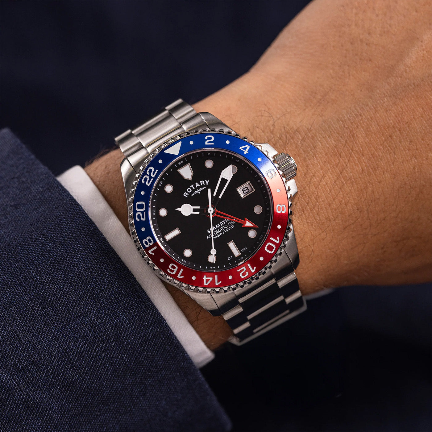 Rotary Seamatic 300 GMT Automatic, Black Dial with Stainless Steel Bracelet