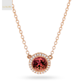 18ct Rose Gold Pink Tourmaline & Diamond Halo Necklace
