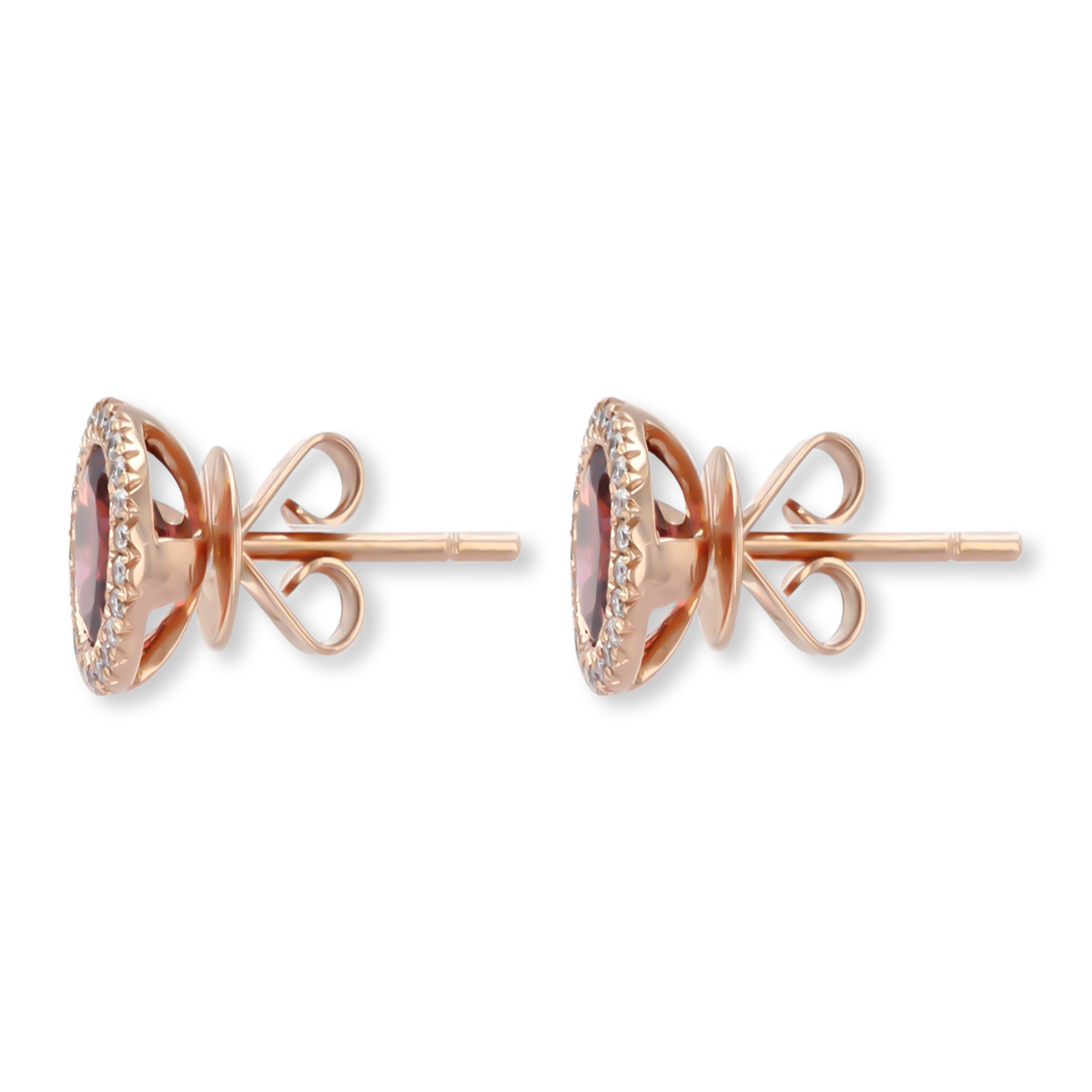 18ct Rose Gold Pink Tourmaline & Diamond Halo Stud Earrings