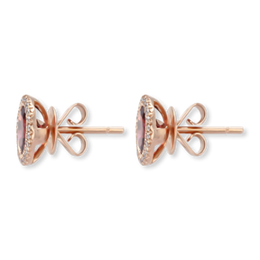 18ct Rose Gold Pink Tourmaline & Diamond Halo Stud Earrings