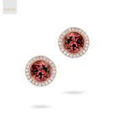 18ct Rose Gold Pink Tourmaline & Diamond Halo Stud Earrings