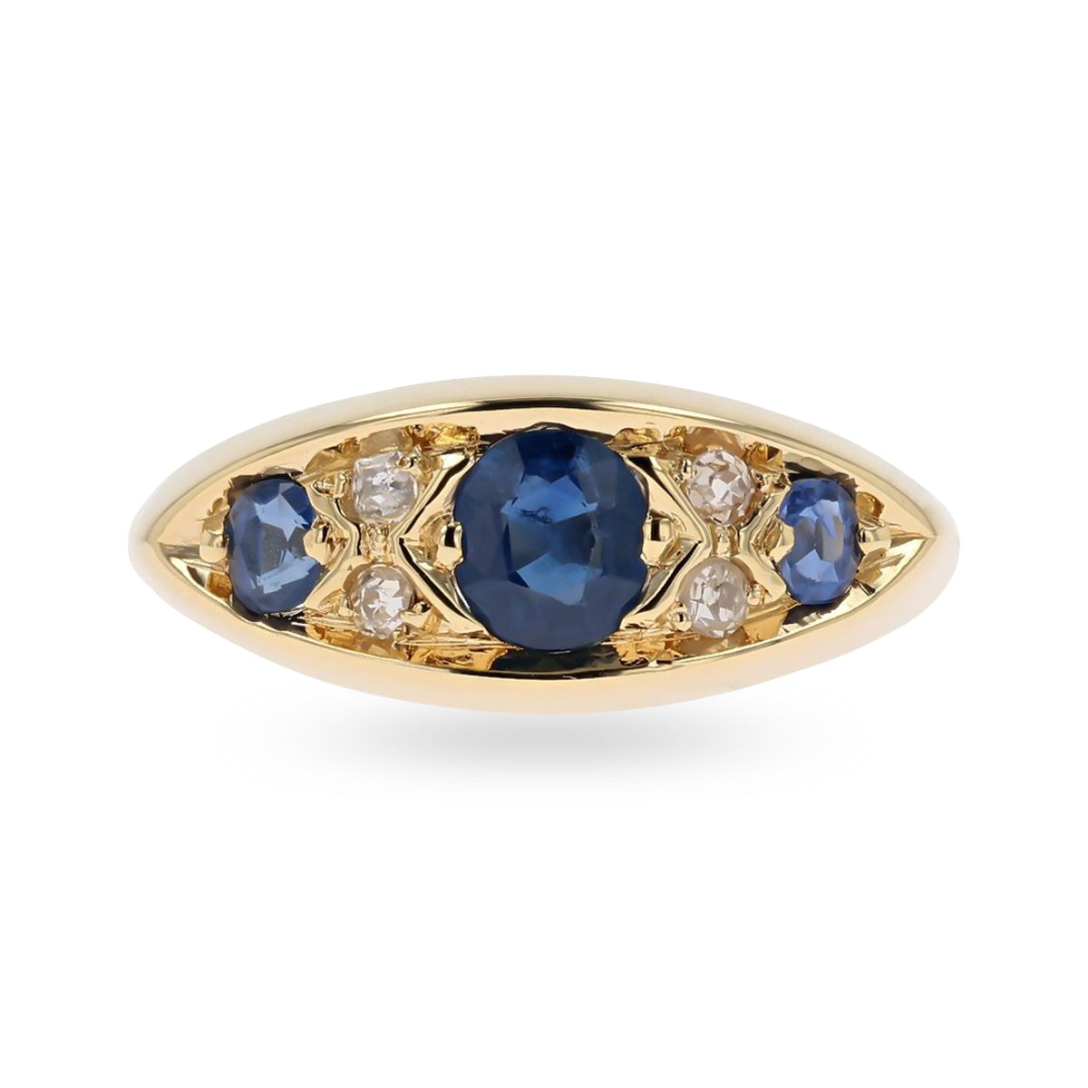 18ct Yellow Gold Antique Sapphire & Diamond Navette Edwardian Ring