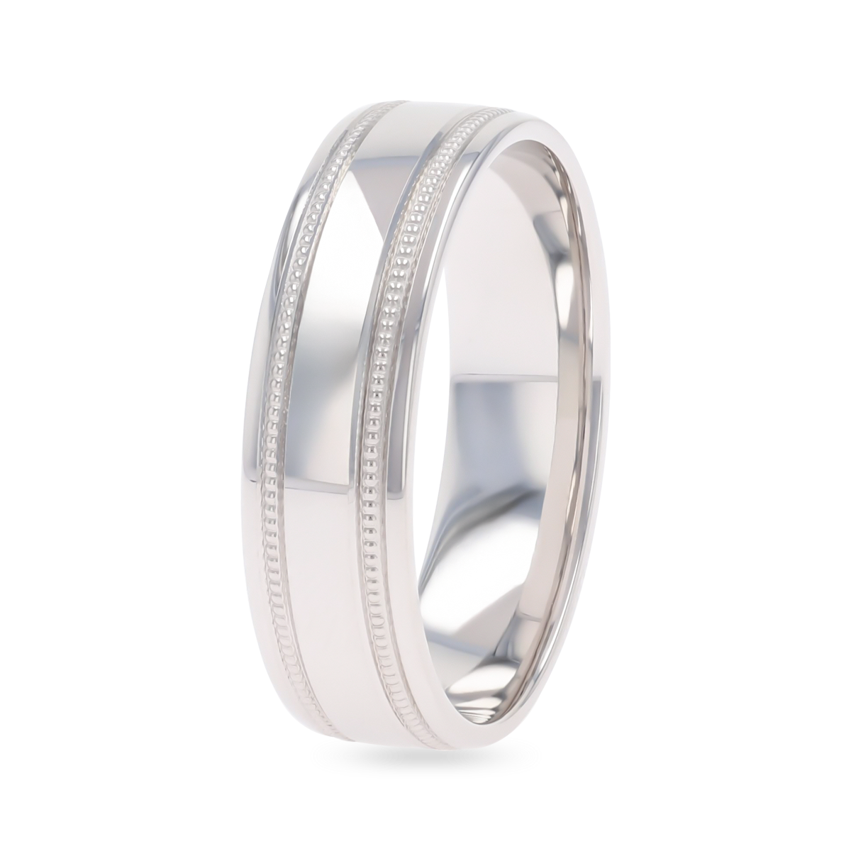 9ct White Gold Mille-Grain Edge Polished Wedding Band