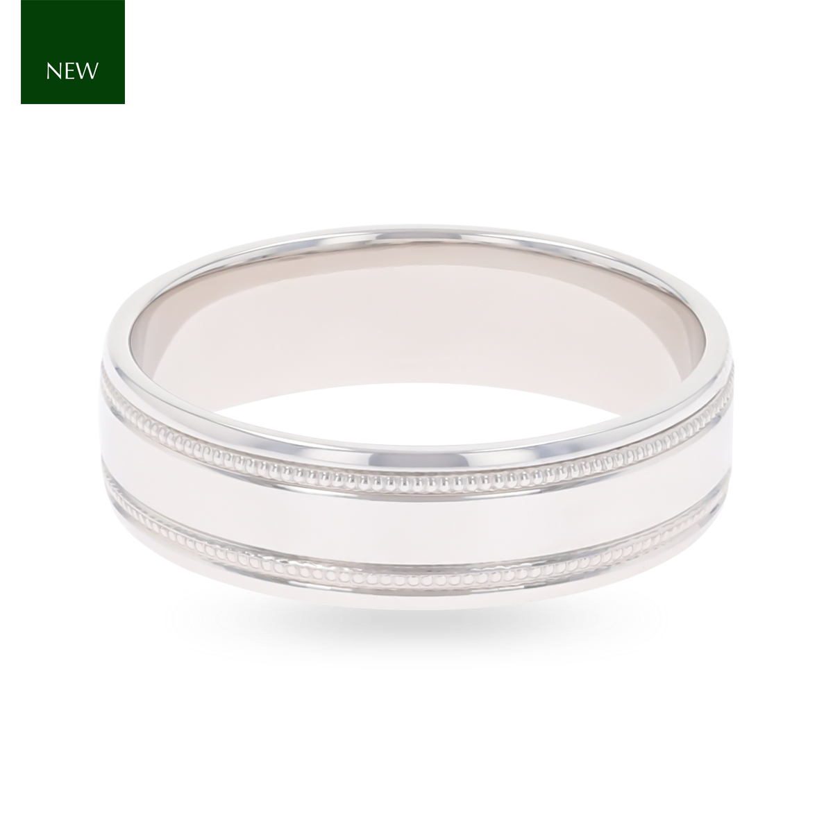 9ct White Gold Mille-Grain Edge Polished Wedding Band