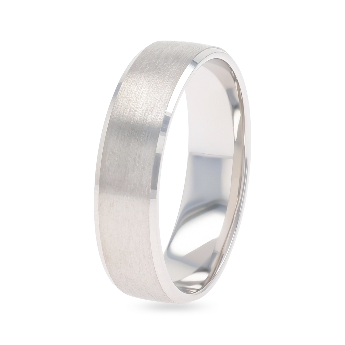 9ct White Gold Bevelled Edge Brushed Wedding Band