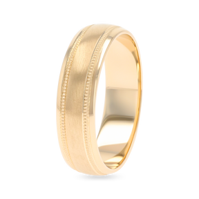 9ct Yellow Gold Mille-Grain Edge Blasted Wedding Band