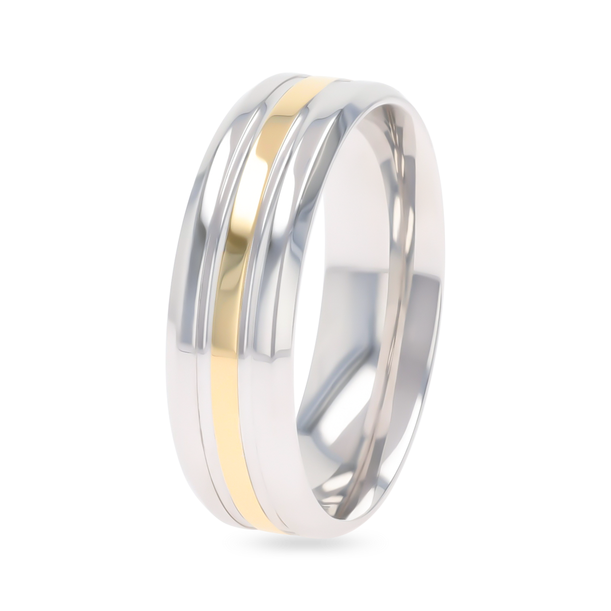 9ct Two Colour Gold Gold Bevelled Edge Polished Wedding Band
