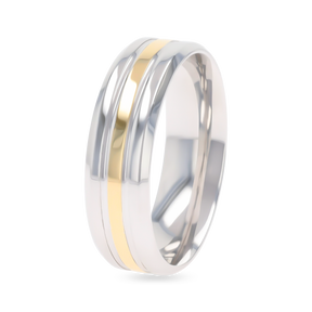 9ct Two Colour Gold Gold Bevelled Edge Polished Wedding Band