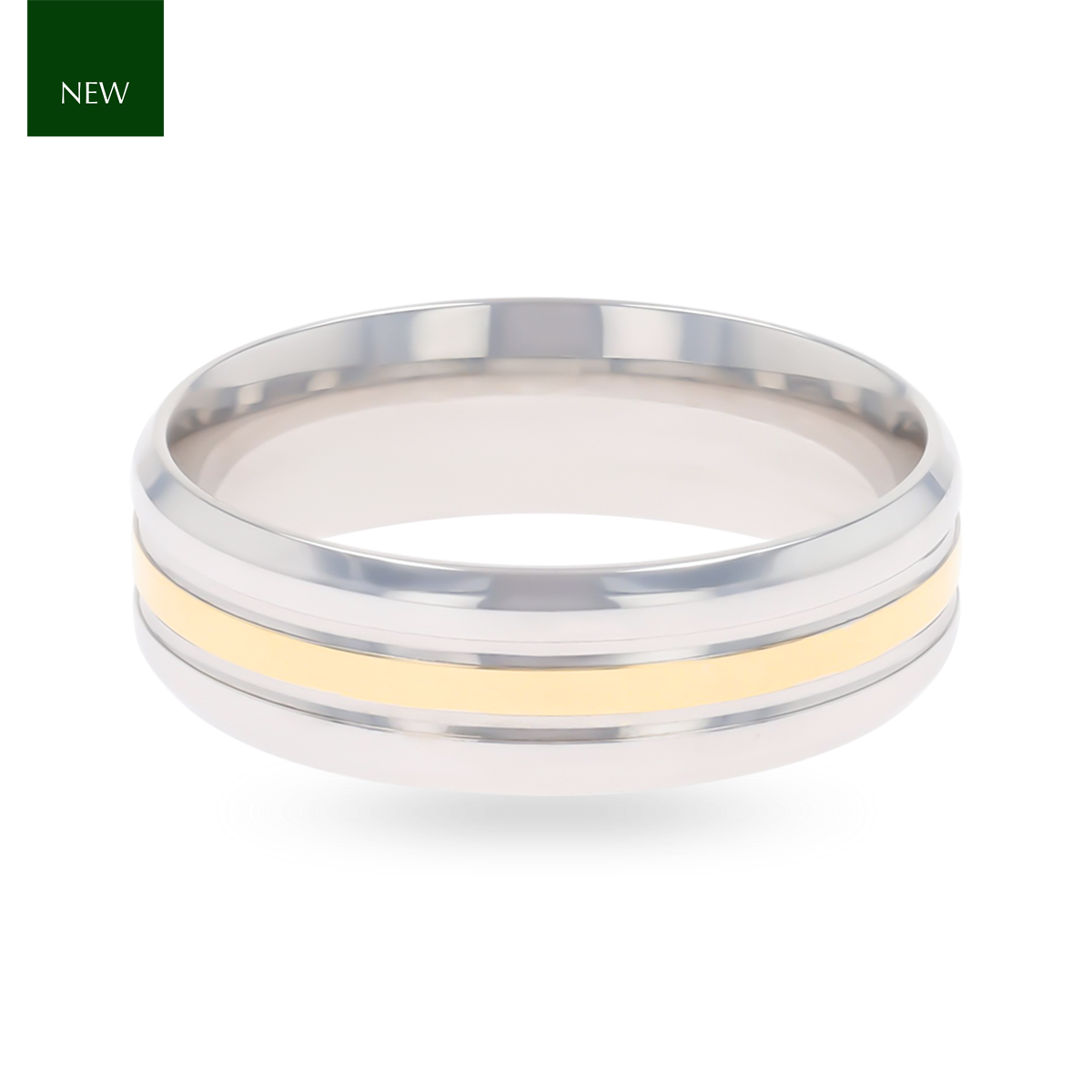 9ct Two Colour Gold Gold Bevelled Edge Polished Wedding Band