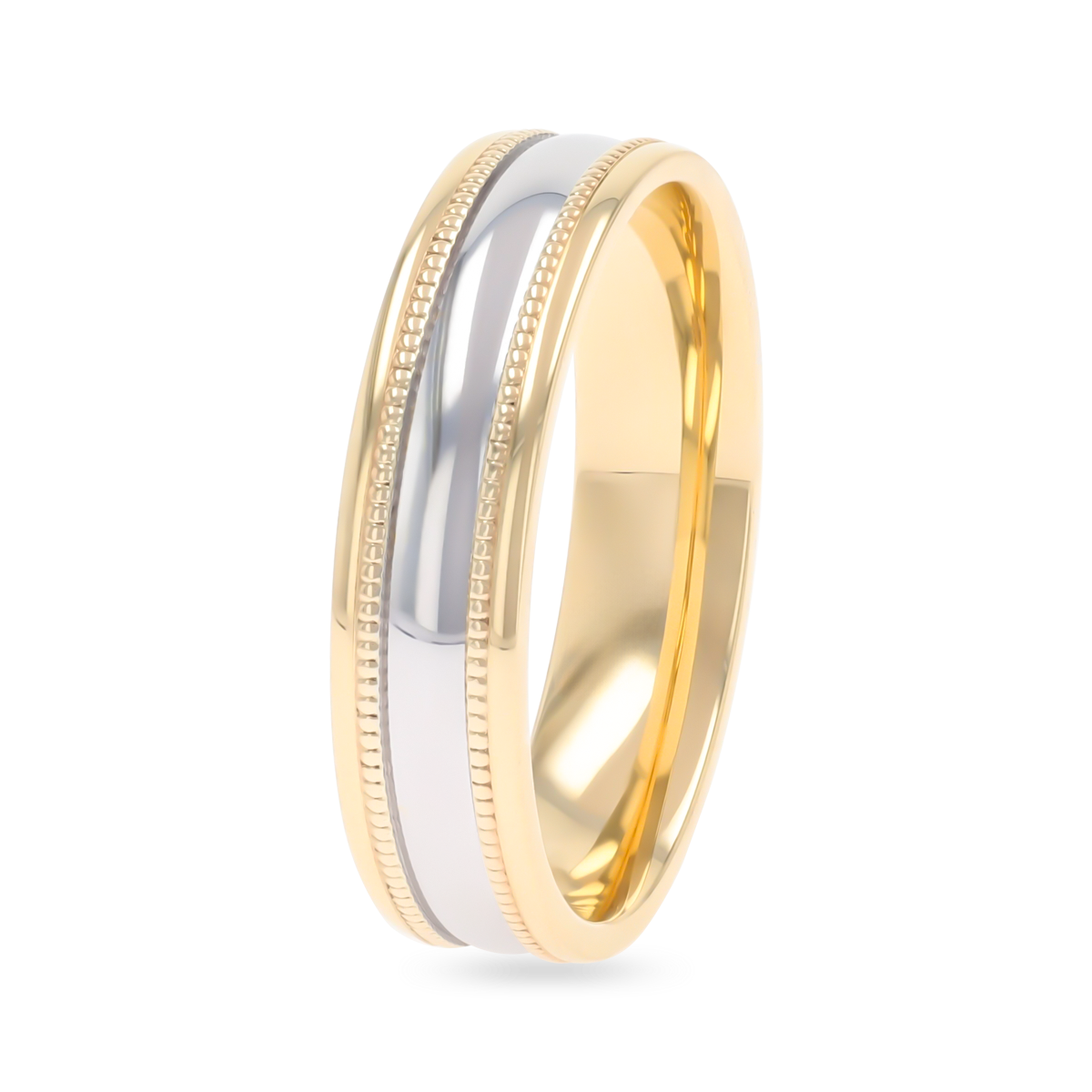 9ct Two Colour Gold Mille-Grain Edge Polished Wedding Band